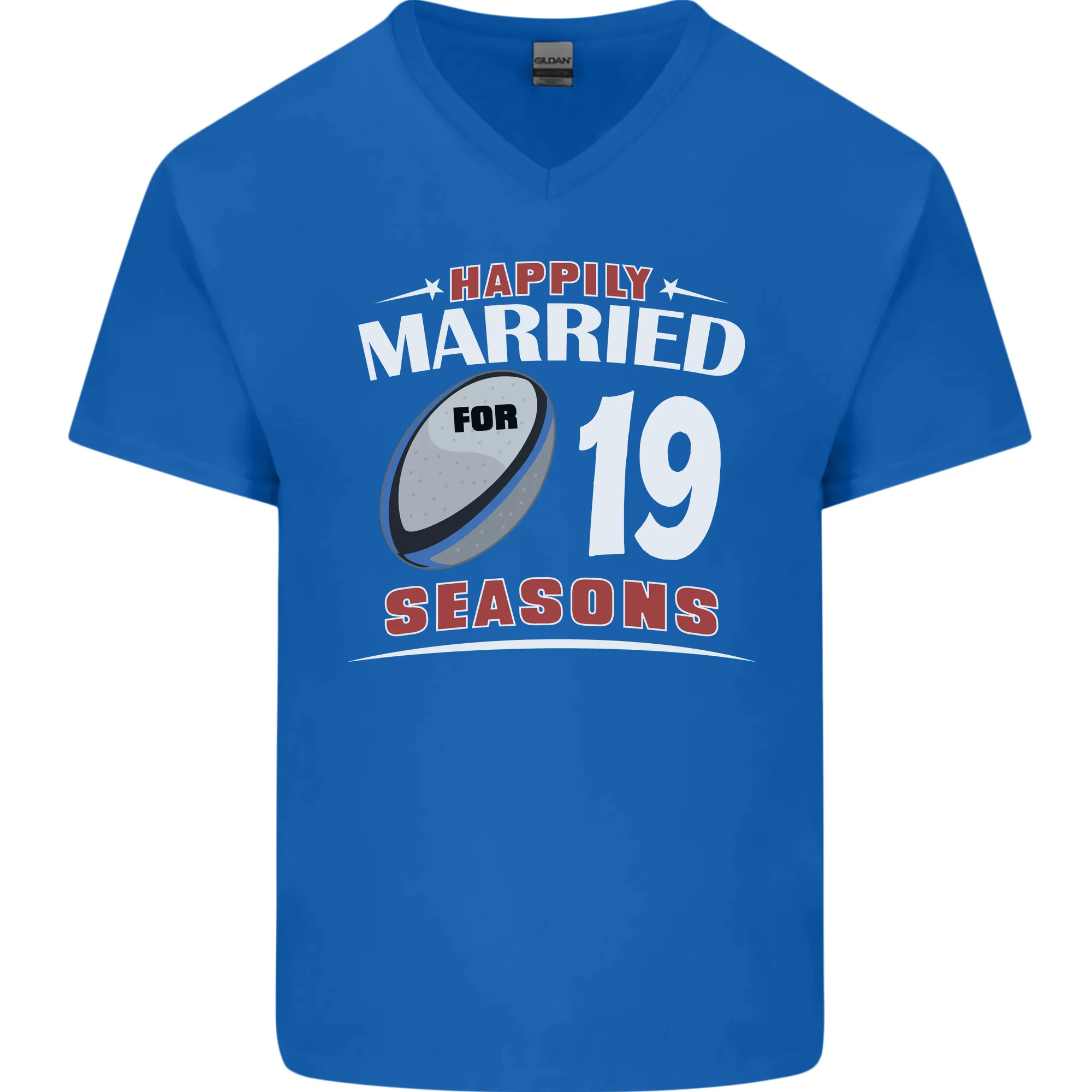 19 Year Wedding Anniversary 19th Rugby Mens V-Neck Cotton T-Shirt