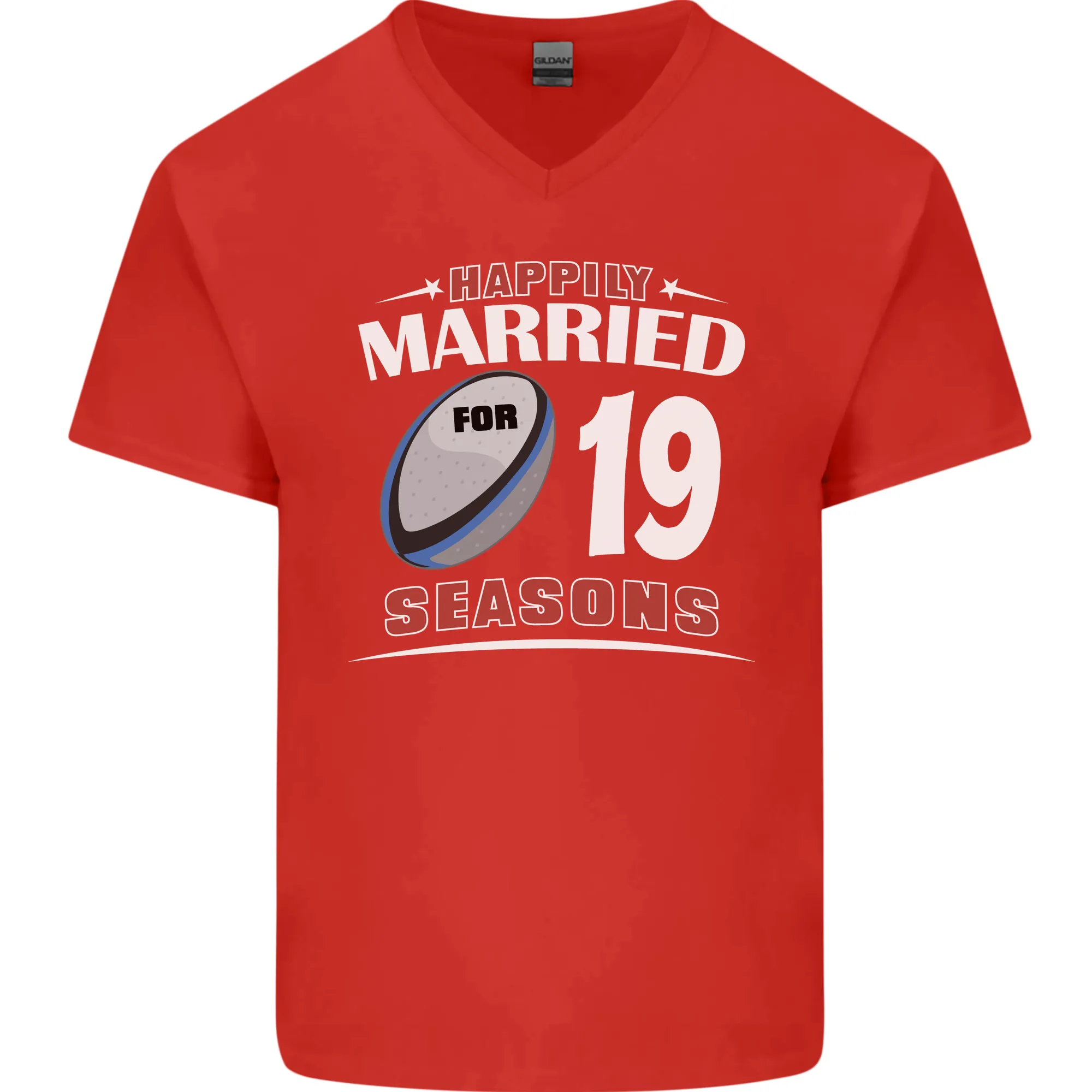 19 Year Wedding Anniversary 19th Rugby Mens V-Neck Cotton T-Shirt