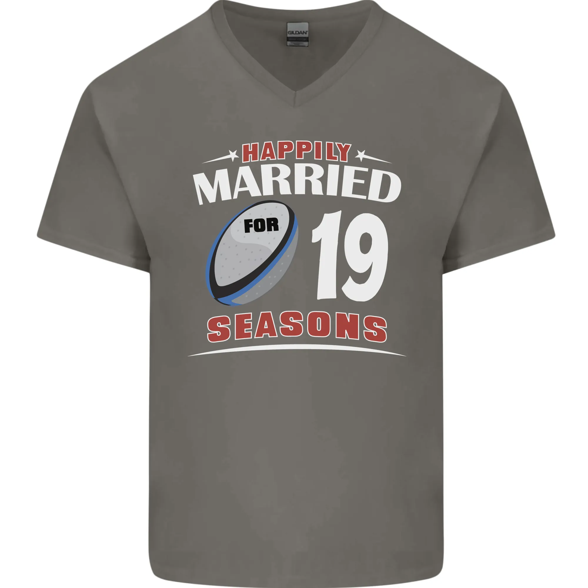 19 Year Wedding Anniversary 19th Rugby Mens V-Neck Cotton T-Shirt