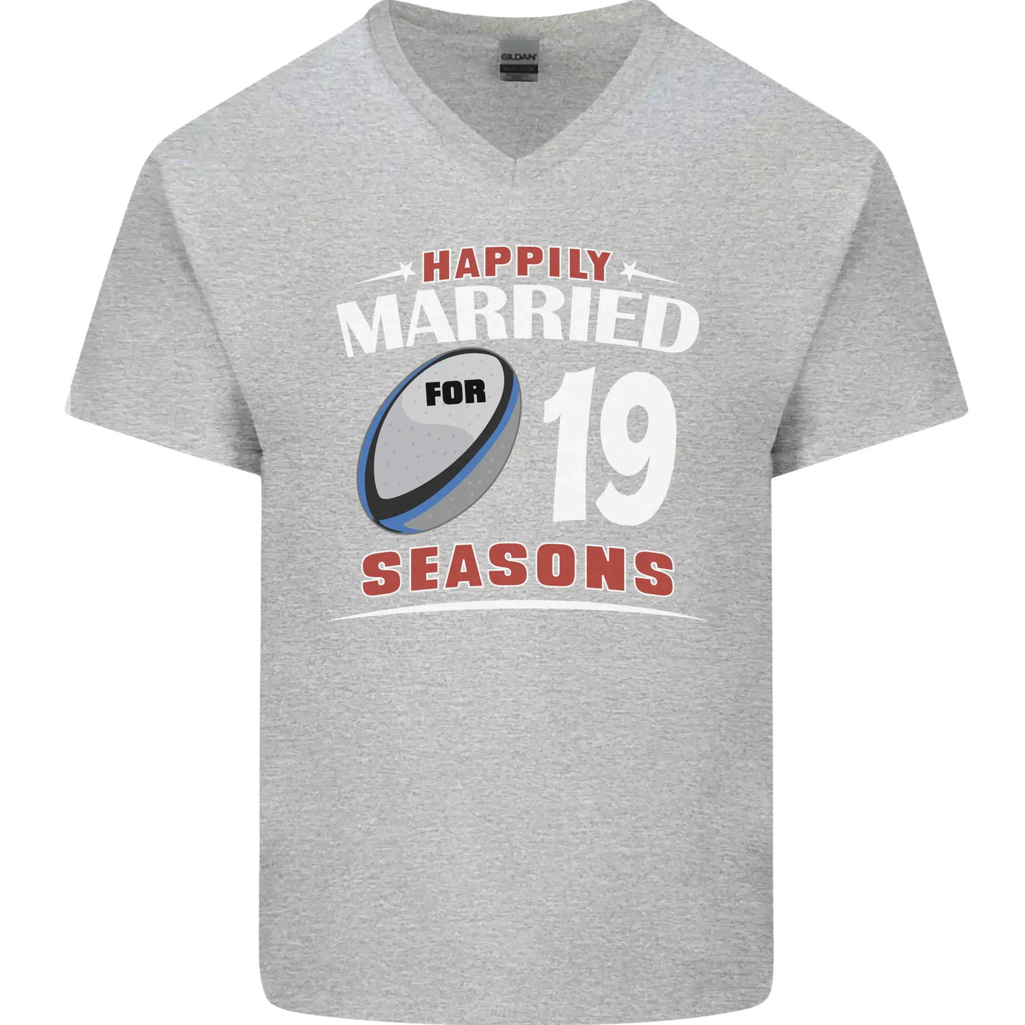 19 Year Wedding Anniversary 19th Rugby Mens V-Neck Cotton T-Shirt
