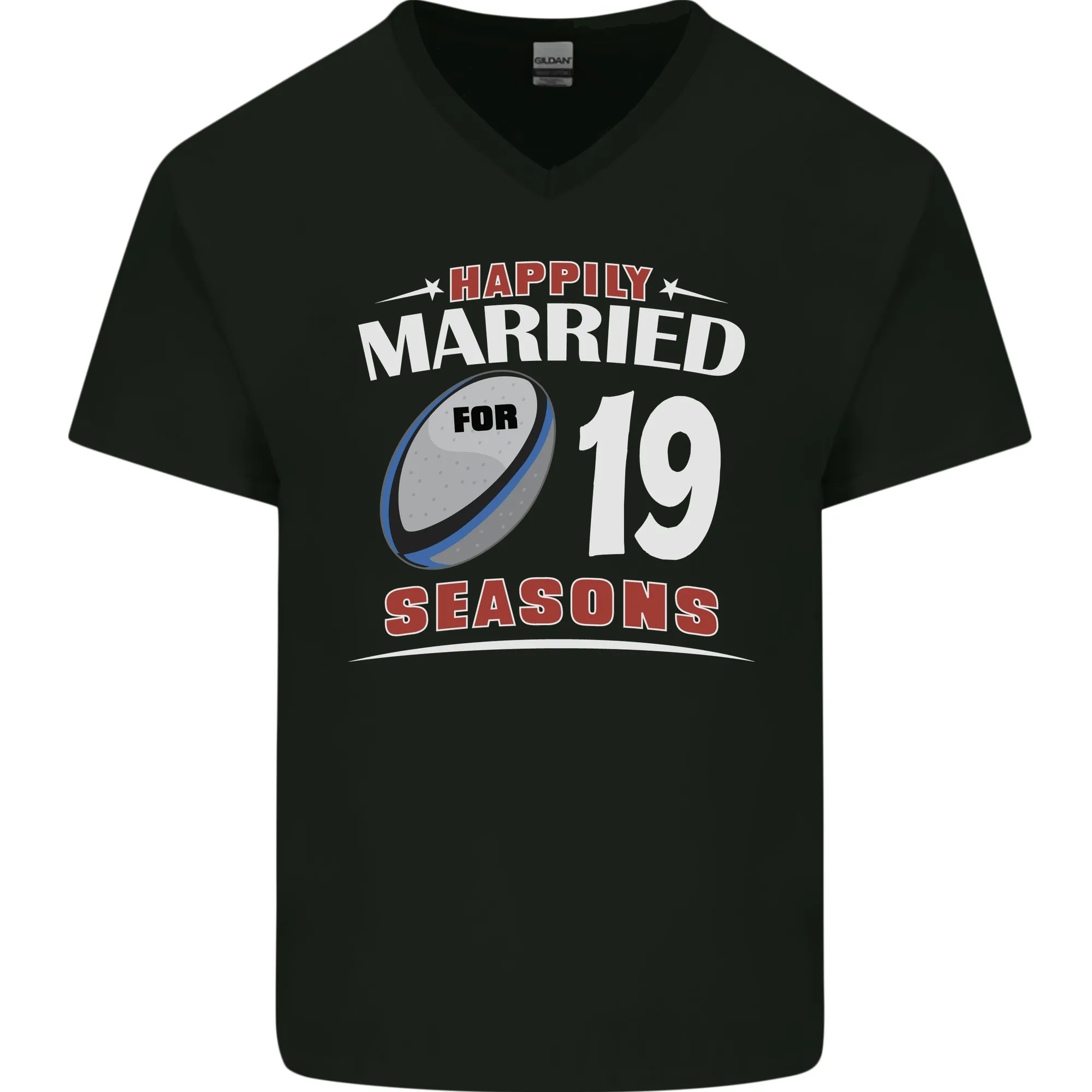 19 Year Wedding Anniversary 19th Rugby Mens V-Neck Cotton T-Shirt
