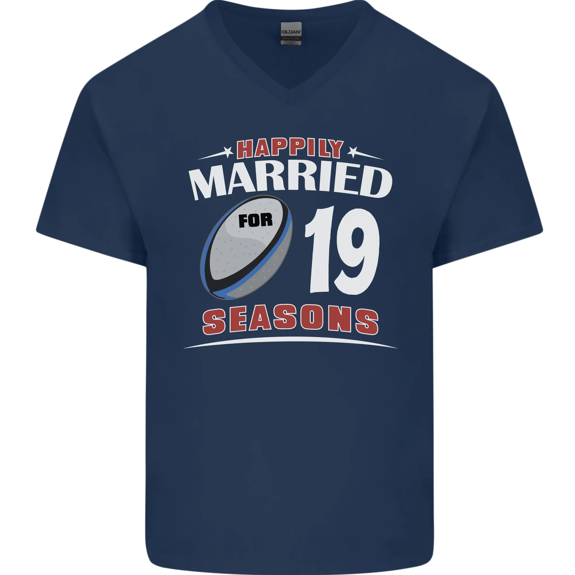 19 Year Wedding Anniversary 19th Rugby Mens V-Neck Cotton T-Shirt