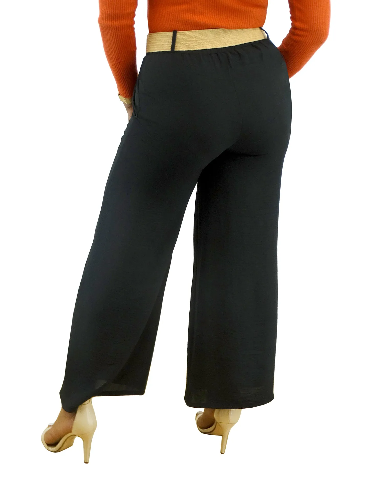 30061, Runway Ready Women's Wide Leg Pants W/Belt-(S-XL)