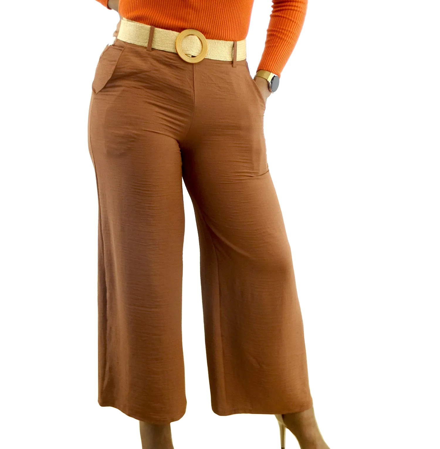 30061, Runway Ready Women's Wide Leg Pants W/Belt-(S-XL)