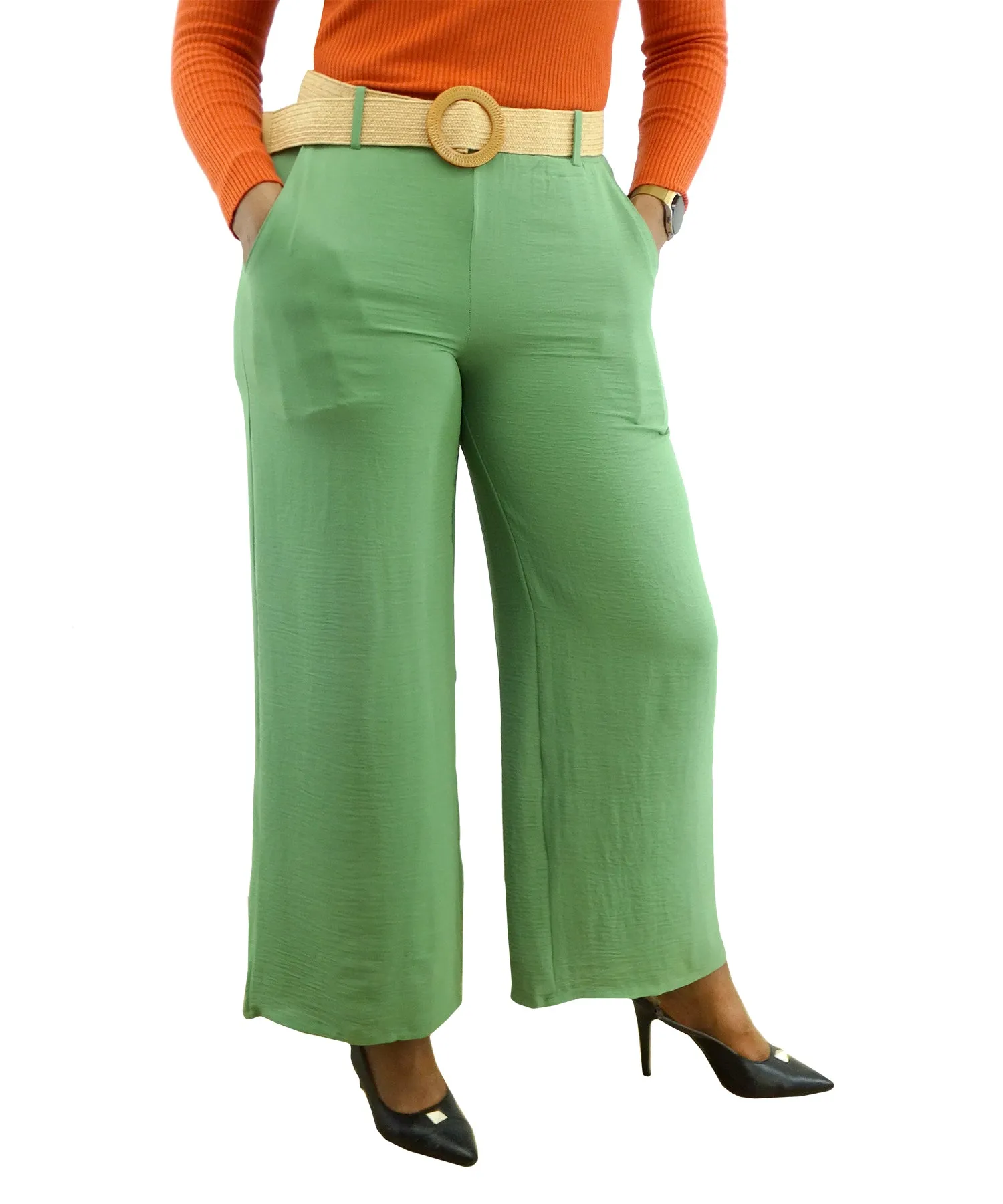 30061, Runway Ready Women's Wide Leg Pants W/Belt-(S-XL)