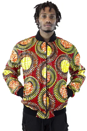 African Bomber Jacket - Red/Yellow Concentric Print
