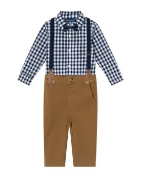 Andy & Evan Gingham Button-Down, Suspenders & Pant Set