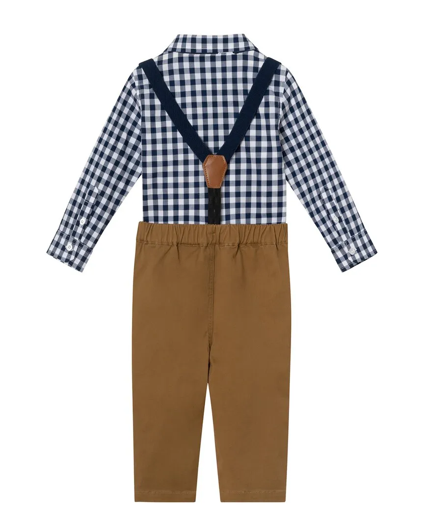 Andy & Evan Gingham Button-Down, Suspenders & Pant Set