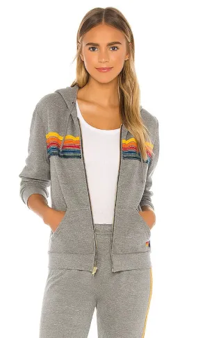 Aviator Nation 5 Stripe Zip Hoodie in Grey