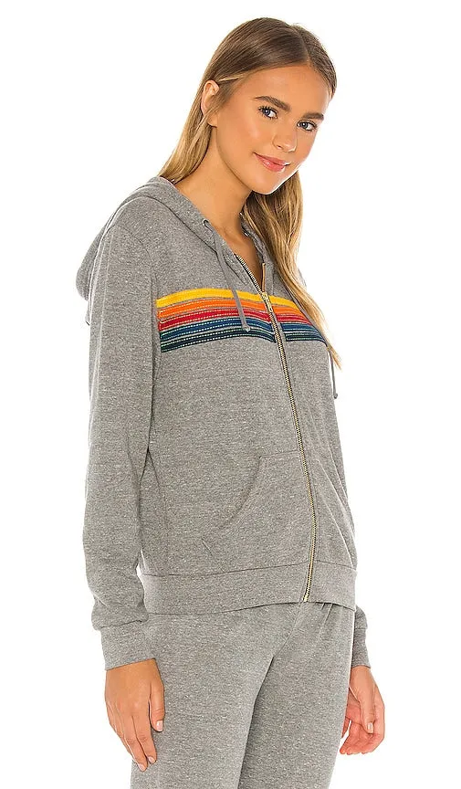 Aviator Nation 5 Stripe Zip Hoodie in Grey