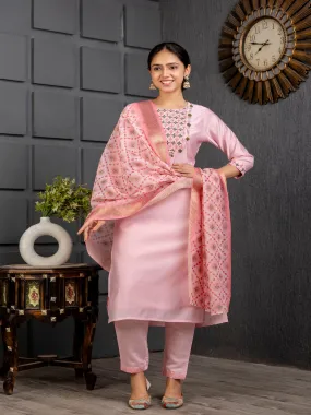 Baby Pink Designer Readymade Pant Suit With Embroidery Work