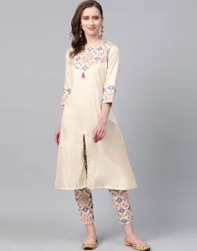 Beige Poly Silk Pant Straight