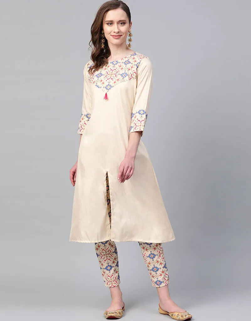 Beige Poly Silk Pant Straight