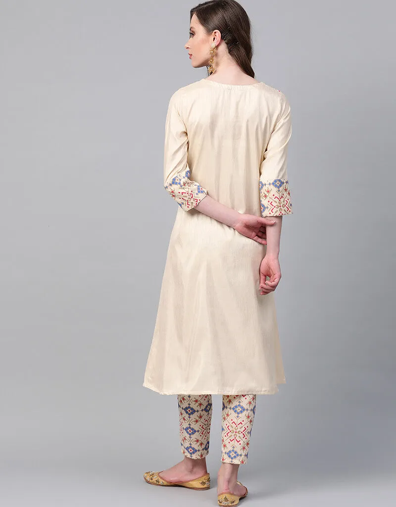 Beige Poly Silk Pant Straight