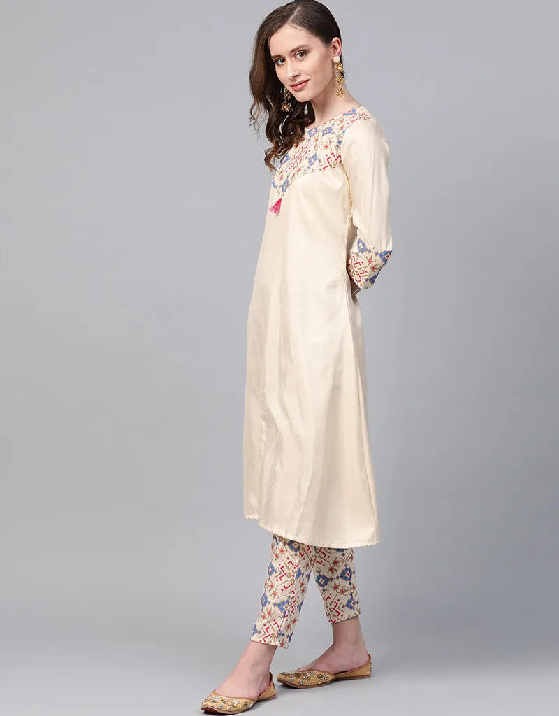 Beige Poly Silk Pant Straight