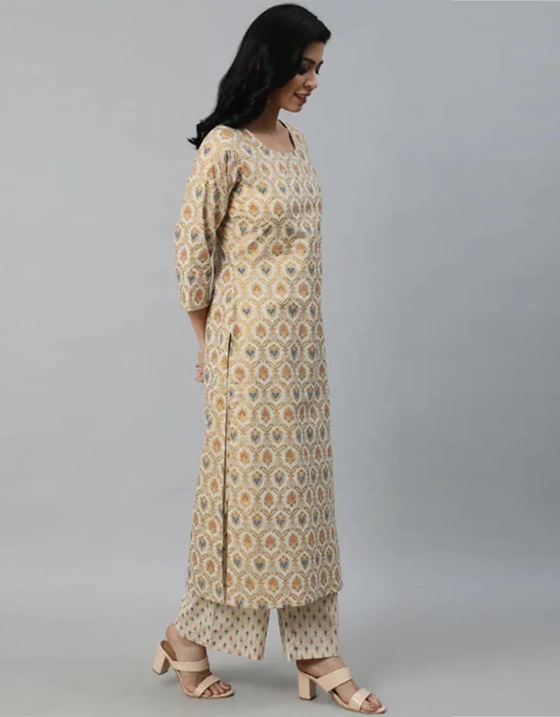 Beige Pure Cotton Palazzo Suit