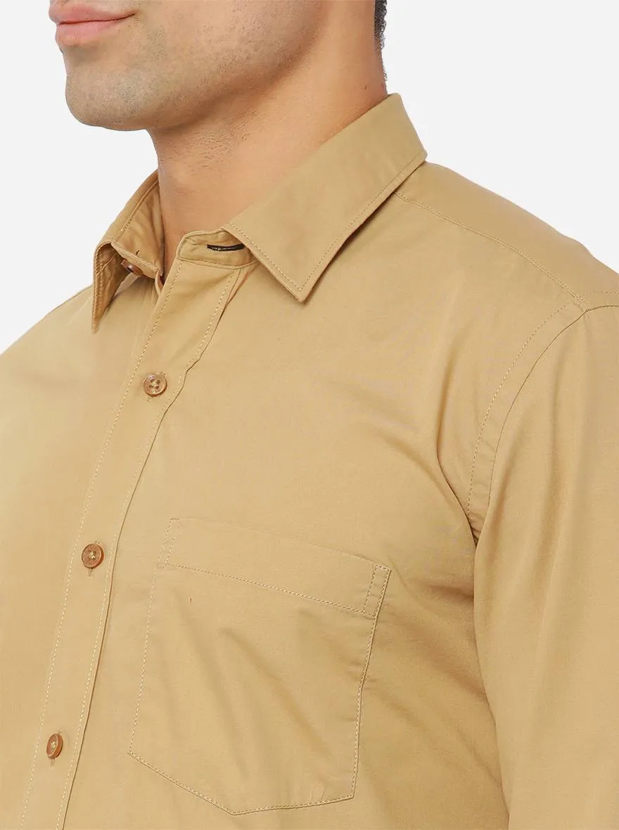 Beige Solid Slim Fit Casual Shirt | Greenfibre