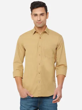 Beige Solid Slim Fit Casual Shirt | Greenfibre