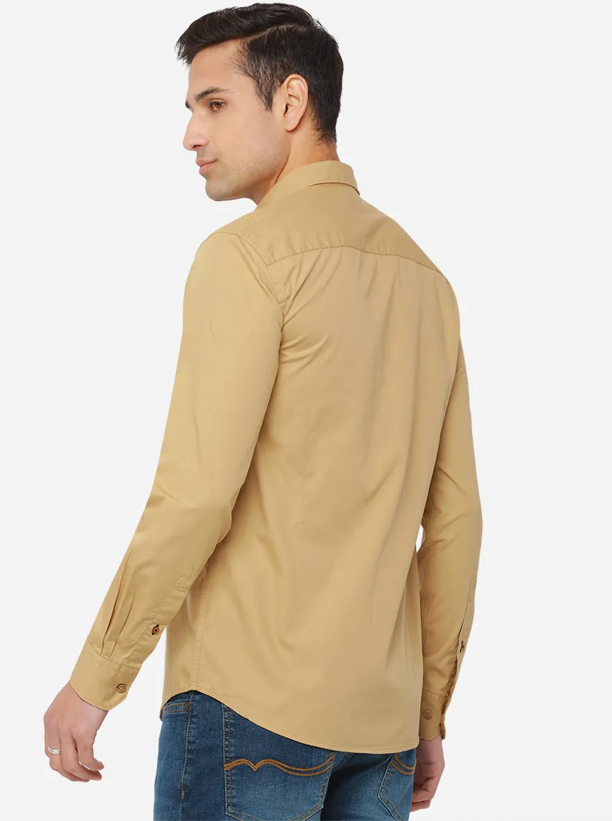 Beige Solid Slim Fit Casual Shirt | Greenfibre