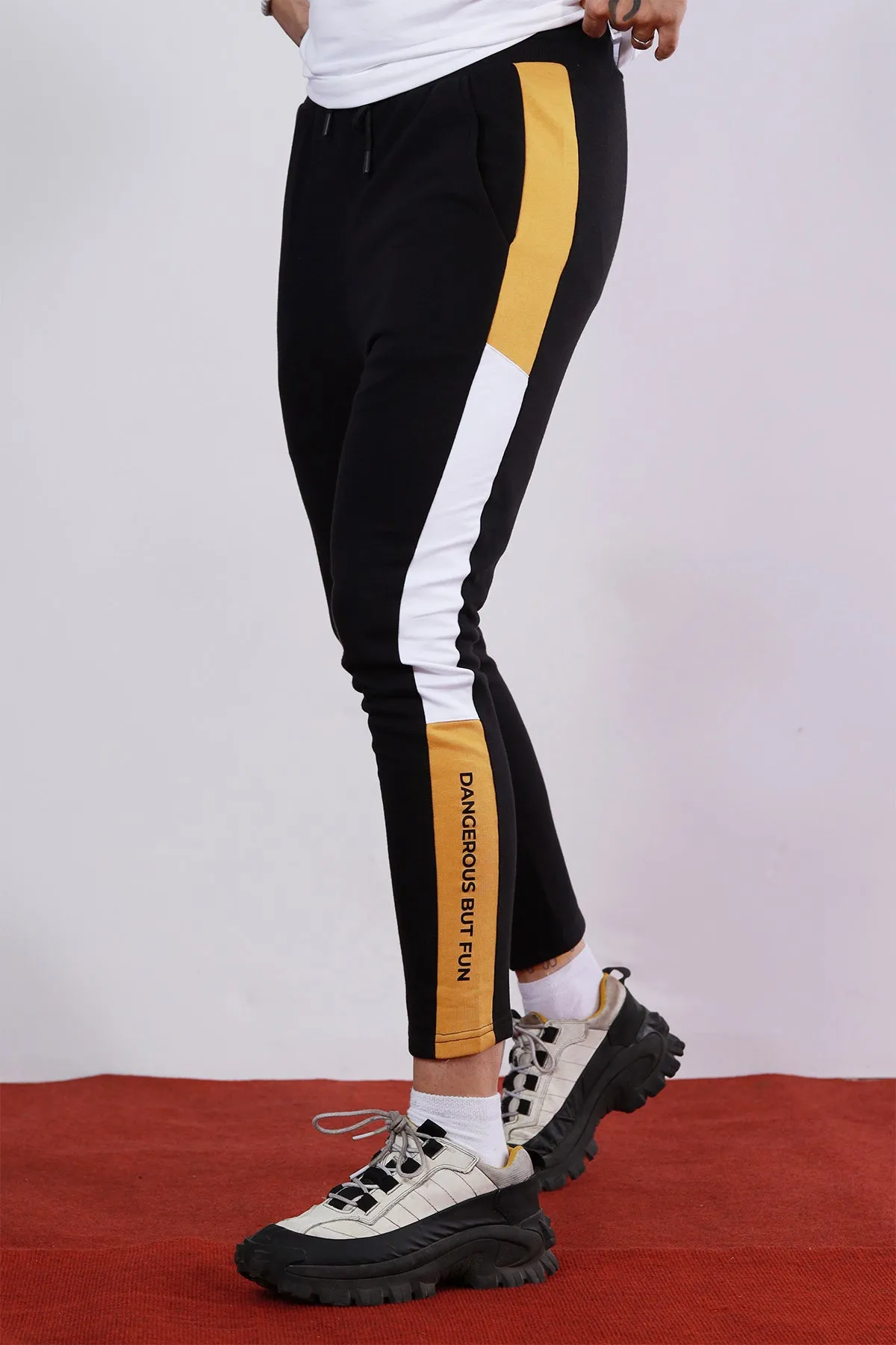 Black Tri-Color Panel Jog Pants - P22 - MTR034R