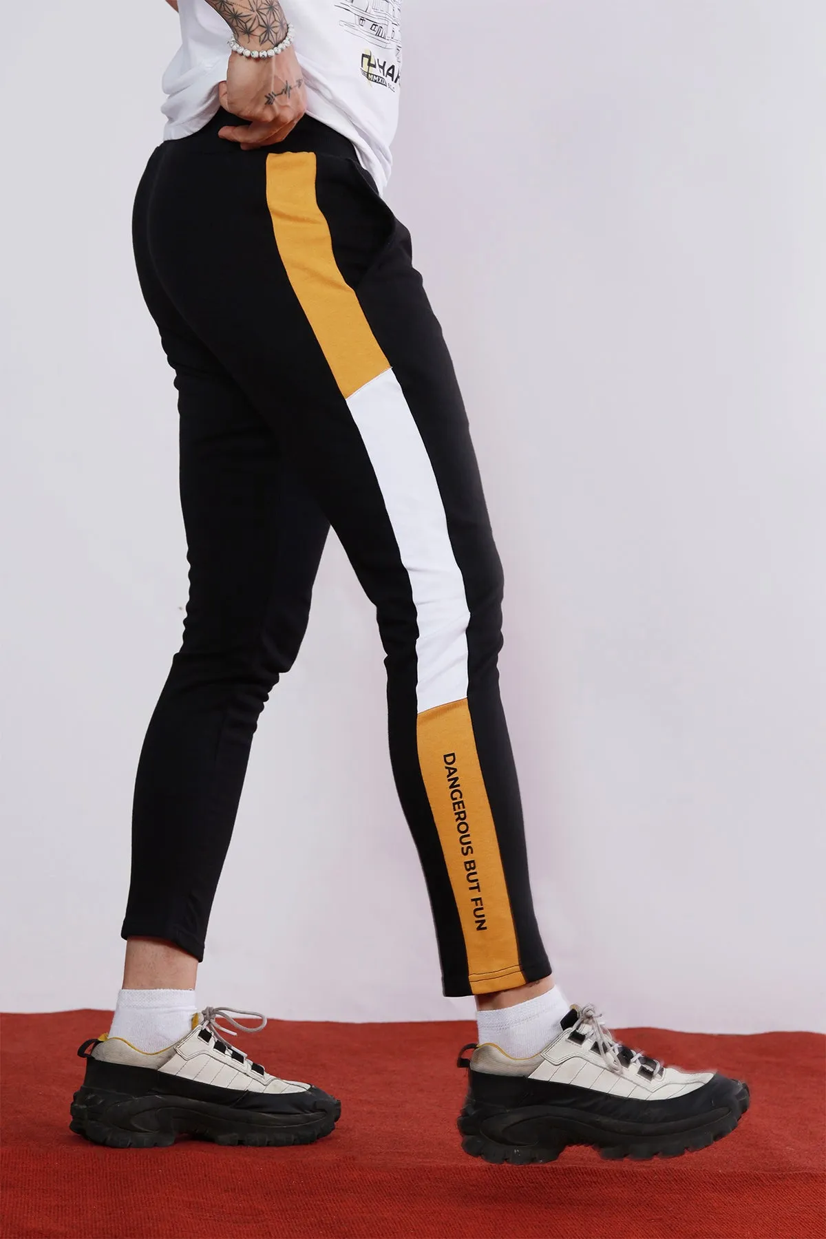Black Tri-Color Panel Jog Pants - P22 - MTR034R