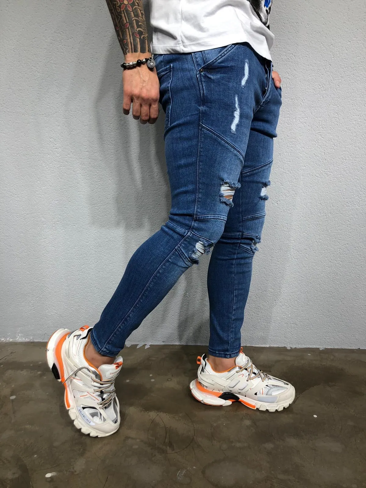 Blue Washed Ripped Ultra Skinny Pant BL436 Streetwear Jeans