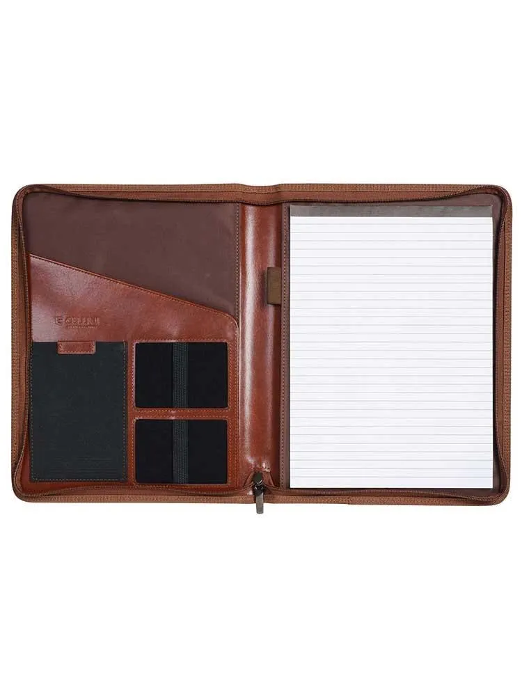 Cellini A4 Leather Zip Around Folder | Brown