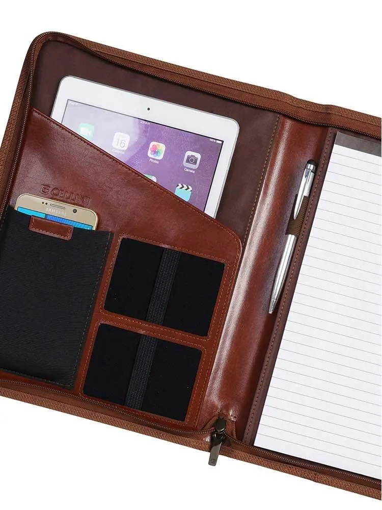 Cellini A4 Leather Zip Around Folder | Brown