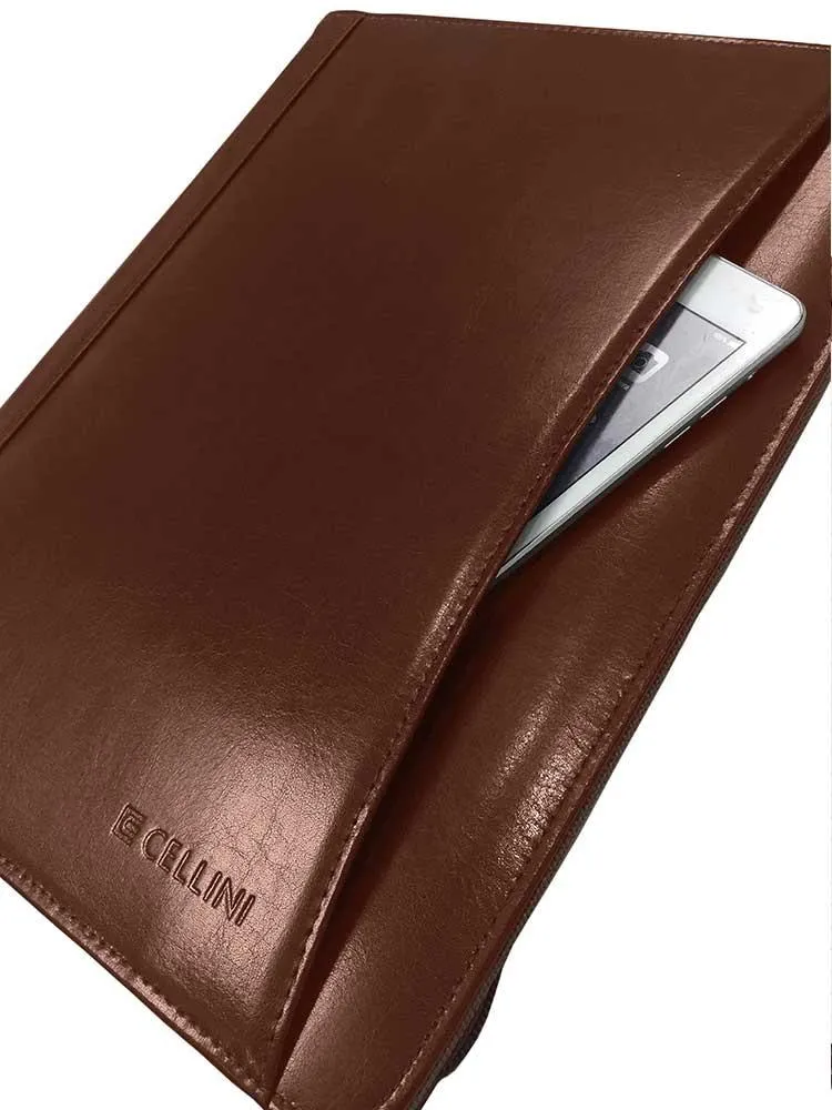 Cellini A4 Leather Zip Around Folder | Brown