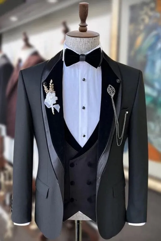 Chic Dark Gray Shawl Lapel Three Pieces Wedding Suits Wedding Party Groom Blazer Vest Pants
