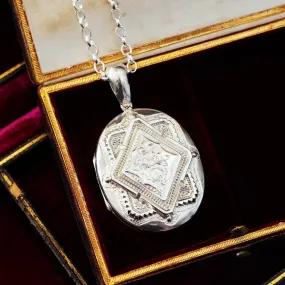 Date 1880 Victorian Silver Locket & Chain