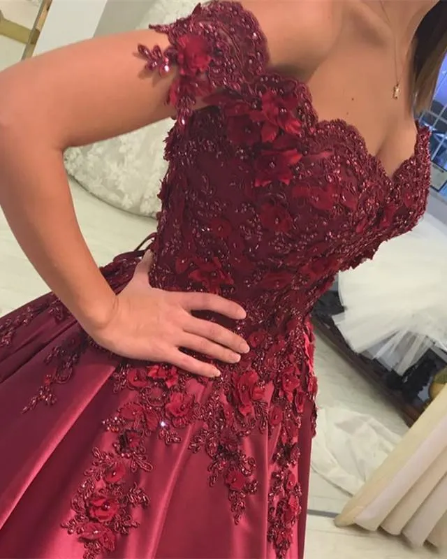 Emerald Green Lace Flower Off Shoulder Prom Dresses 2020