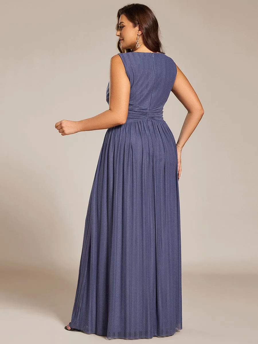 Glittery Sleeveless  Pleated Empire Waist A-Line Formal Evening Dress