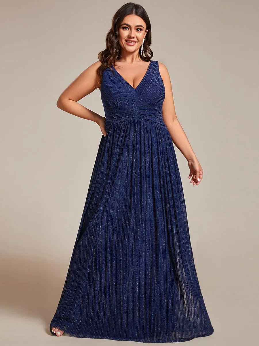 Glittery Sleeveless  Pleated Empire Waist A-Line Formal Evening Dress