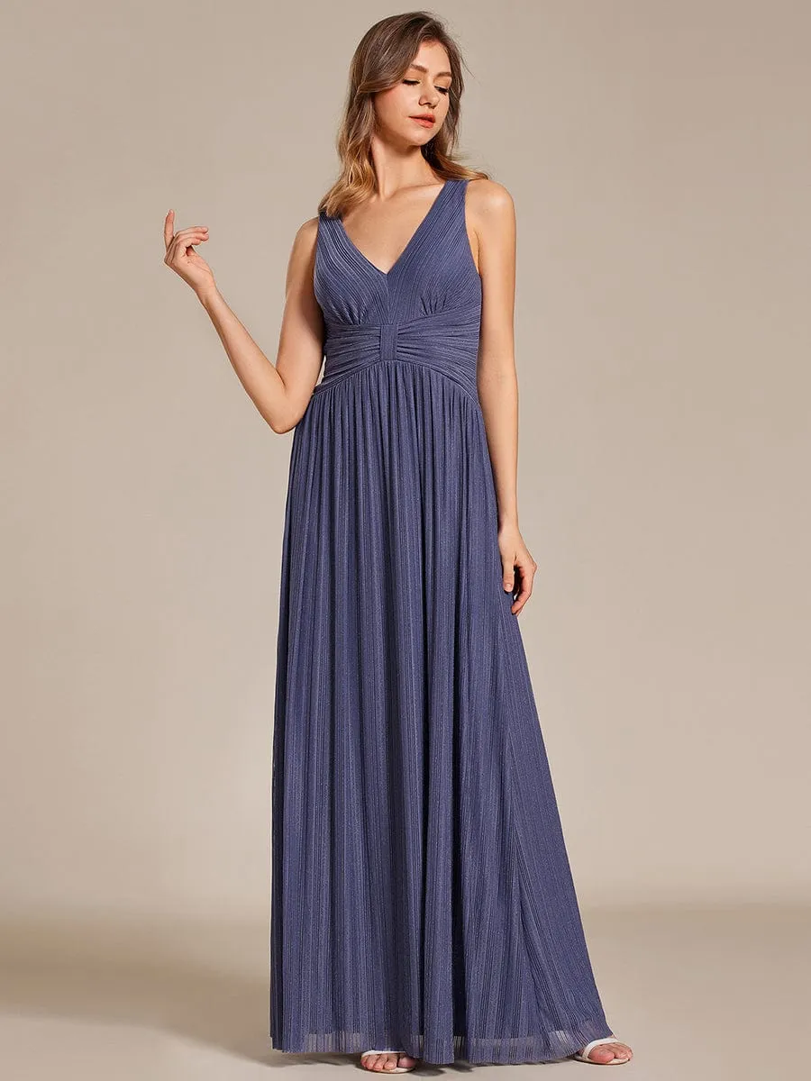 Glittery Sleeveless  Pleated Empire Waist A-Line Formal Evening Dress
