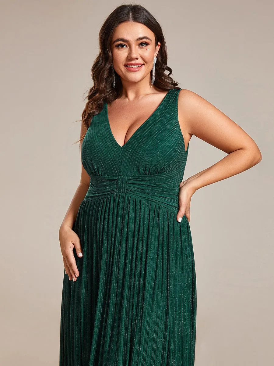 Glittery Sleeveless  Pleated Empire Waist A-Line Formal Evening Dress