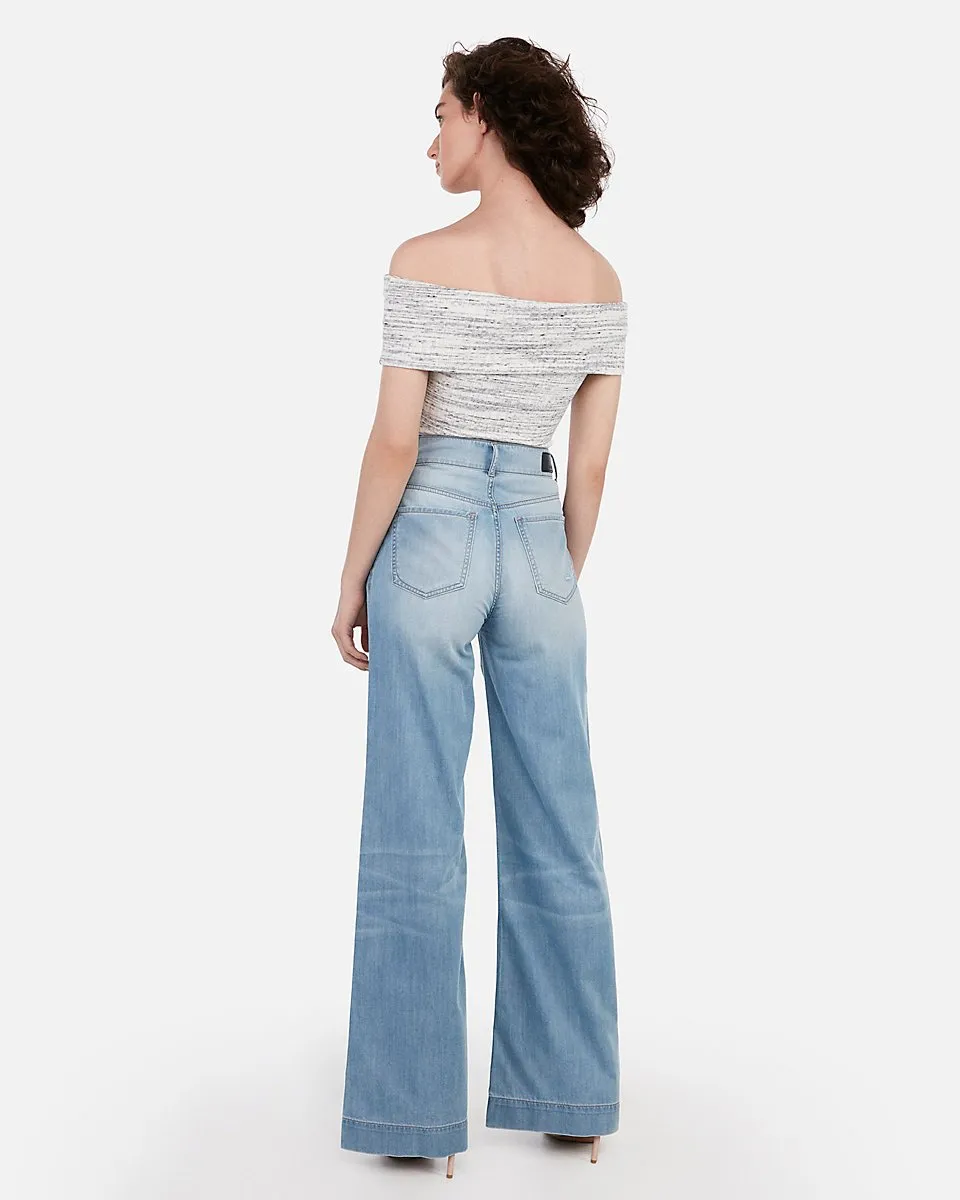 High Waisted Lightweight Wide Leg Jeans in Light Wash