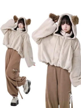 Hoody Fake Far Court   Velvet Casual Pants