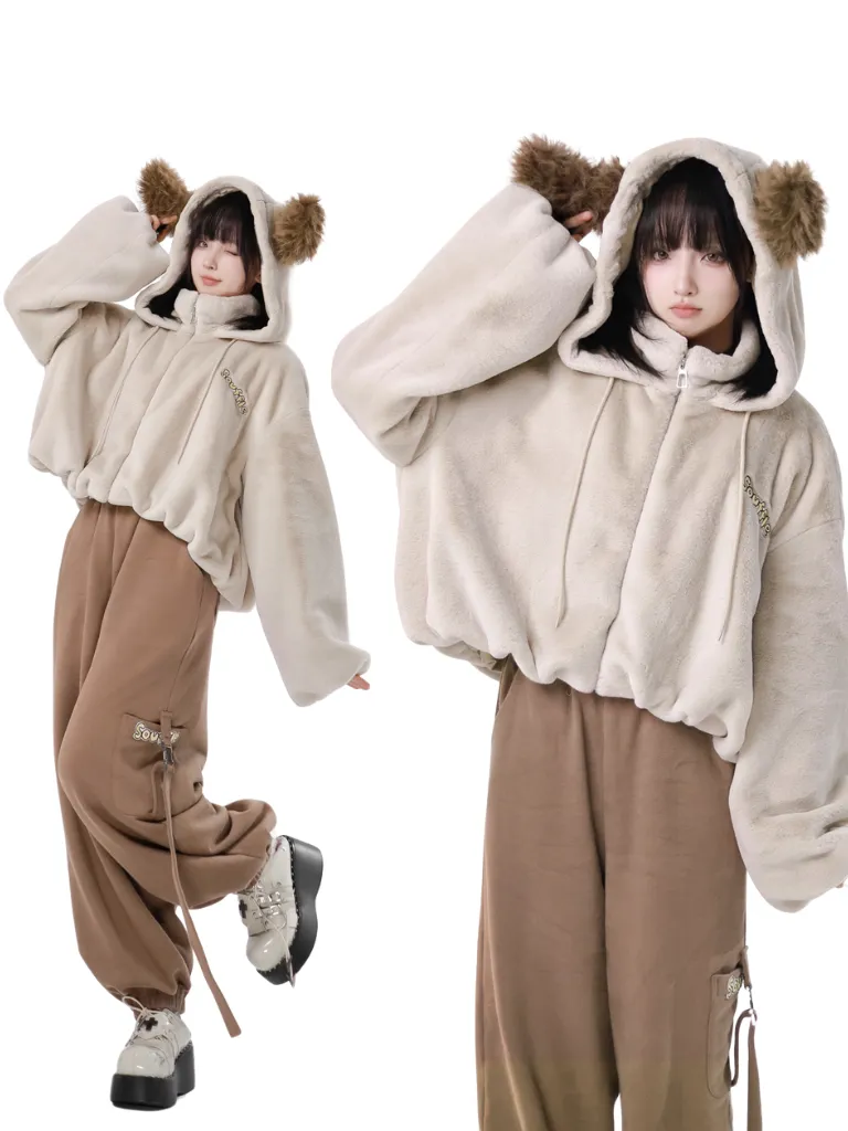 Hoody Fake Far Court   Velvet Casual Pants