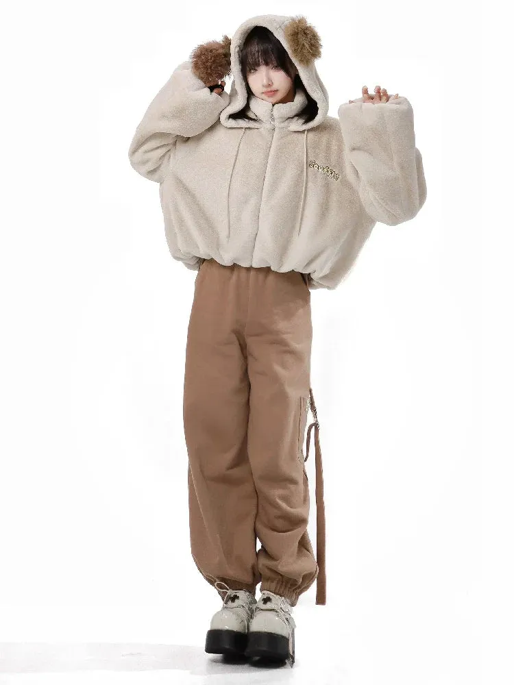 Hoody Fake Far Court   Velvet Casual Pants