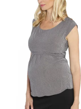 Maternity Tie Back Dressy Top with Back Zipper - Checker Print