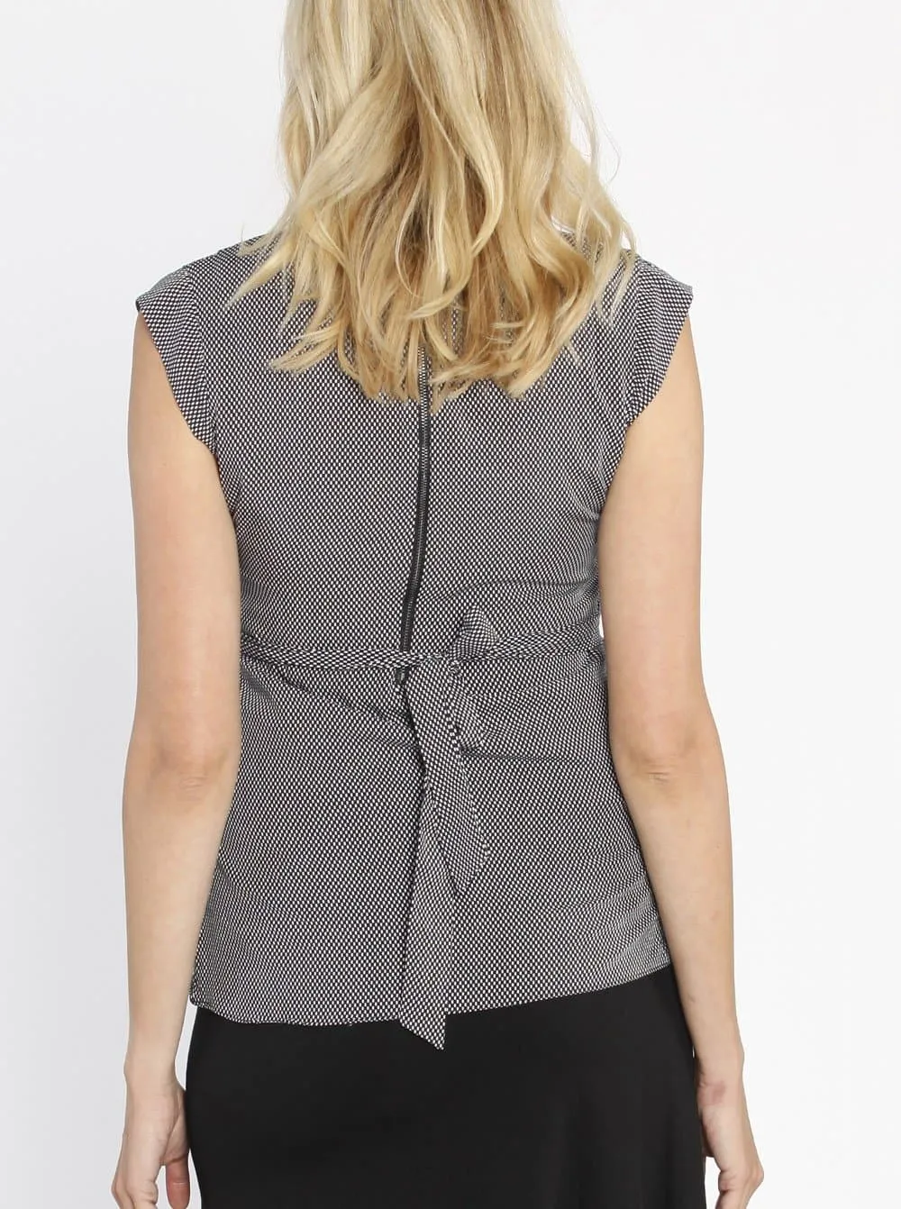 Maternity Tie Back Dressy Top with Back Zipper - Checker Print