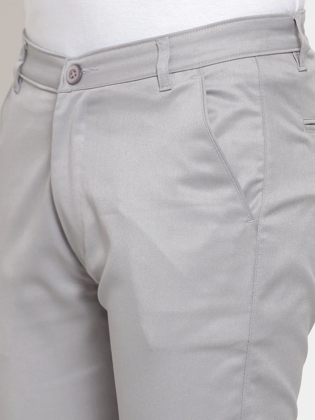 Men's Grey Solid Formal Trousers ( FGP 253Light-Grey ) - Jainish
