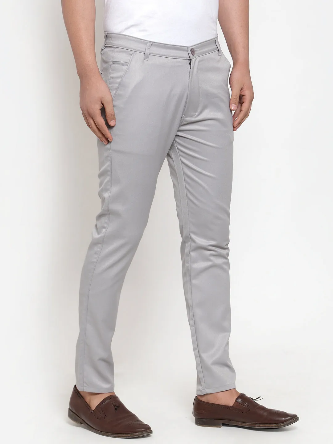 Men's Grey Solid Formal Trousers ( FGP 253Light-Grey ) - Jainish