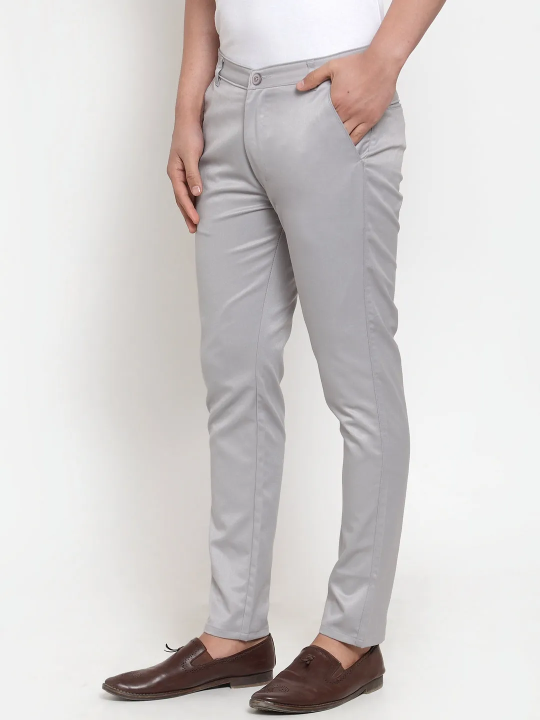 Men's Grey Solid Formal Trousers ( FGP 253Light-Grey ) - Jainish