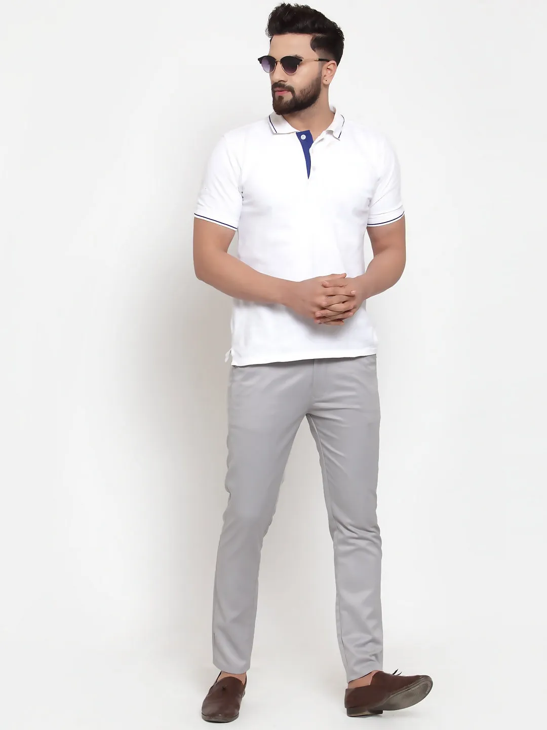 Men's Grey Solid Formal Trousers ( FGP 253Light-Grey ) - Jainish