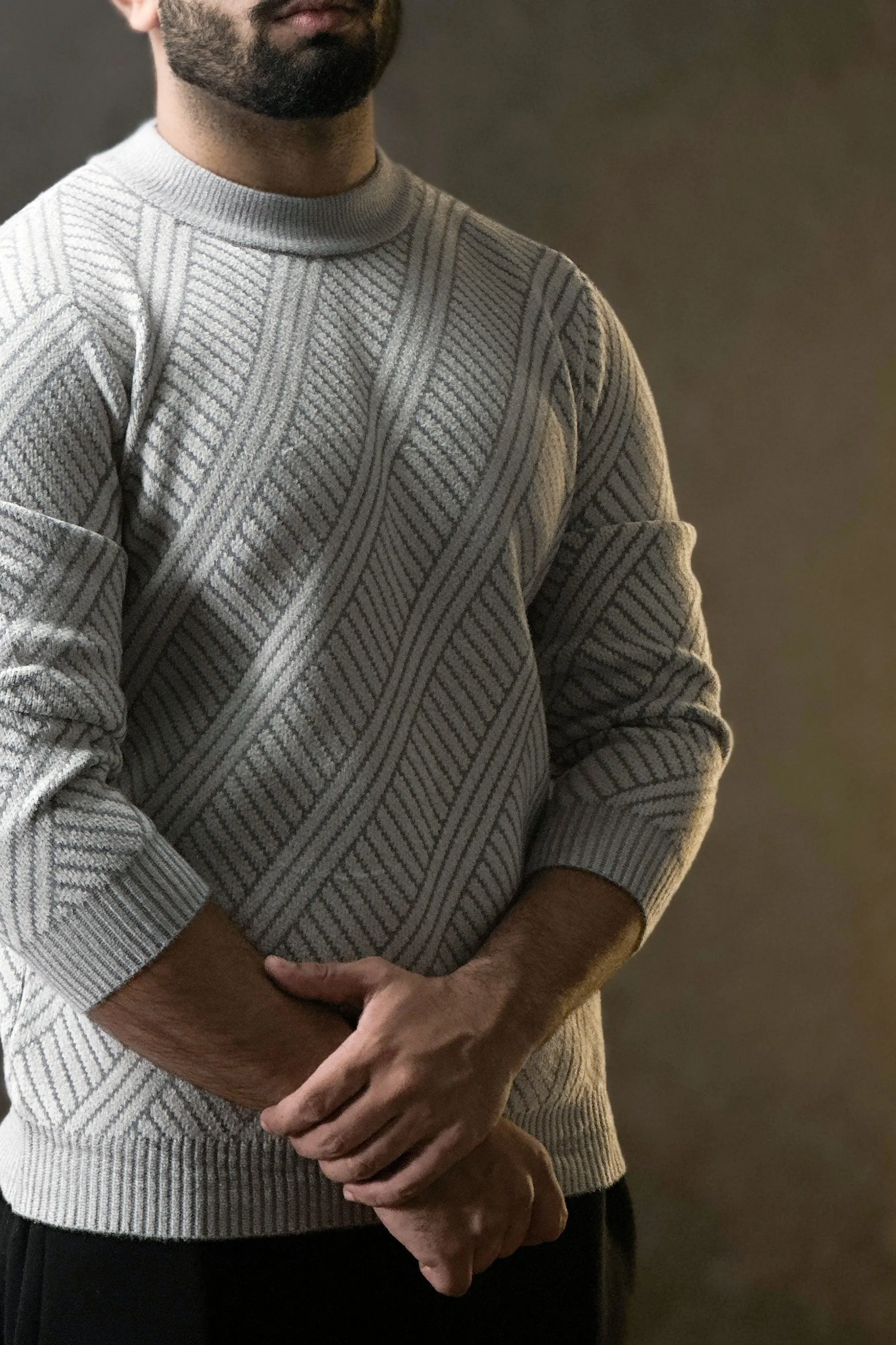 Moonlit Grey Self Textured Sweatshirt - 1124164