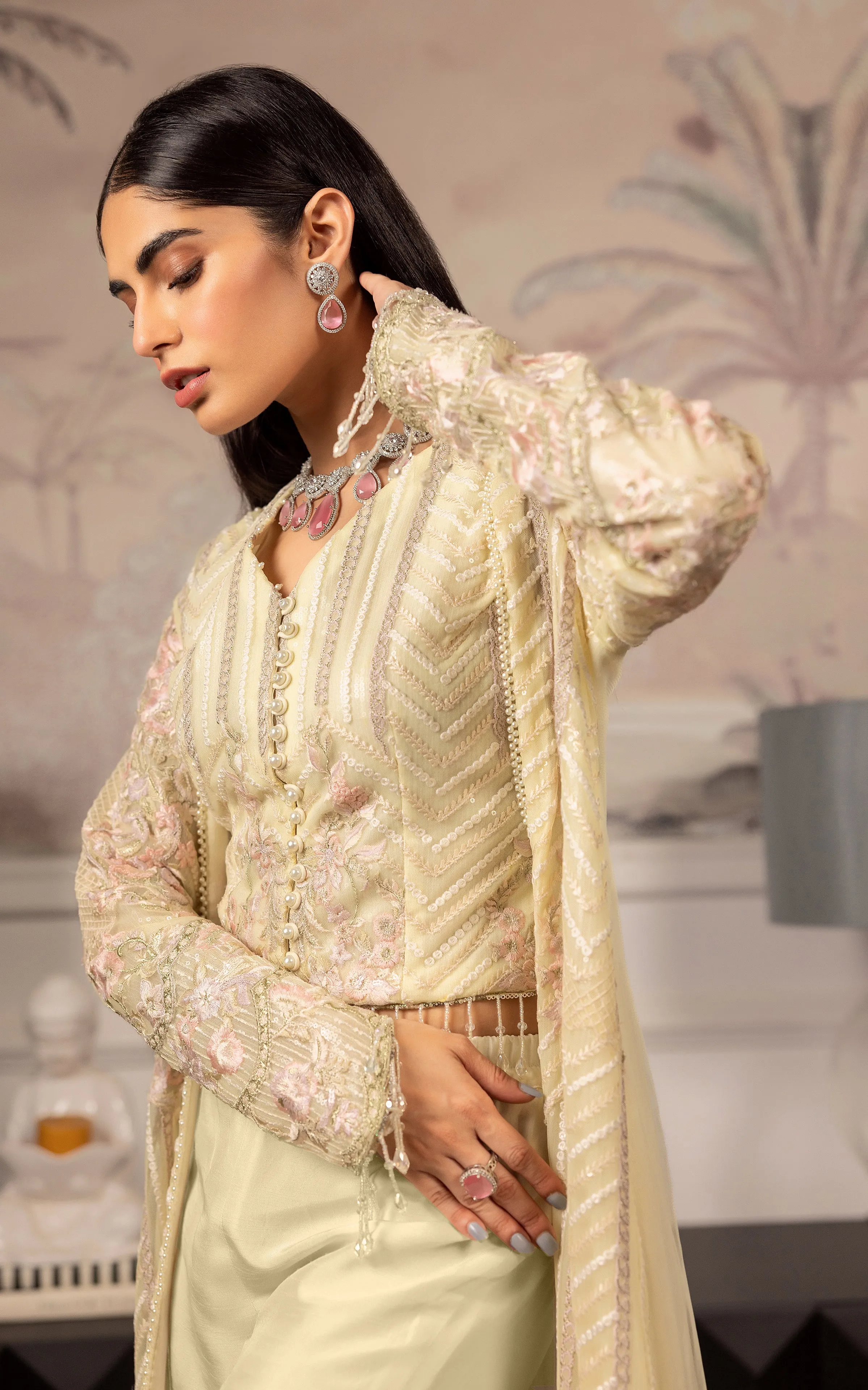 Net Embroidered Jacket With Embroidered Blouse