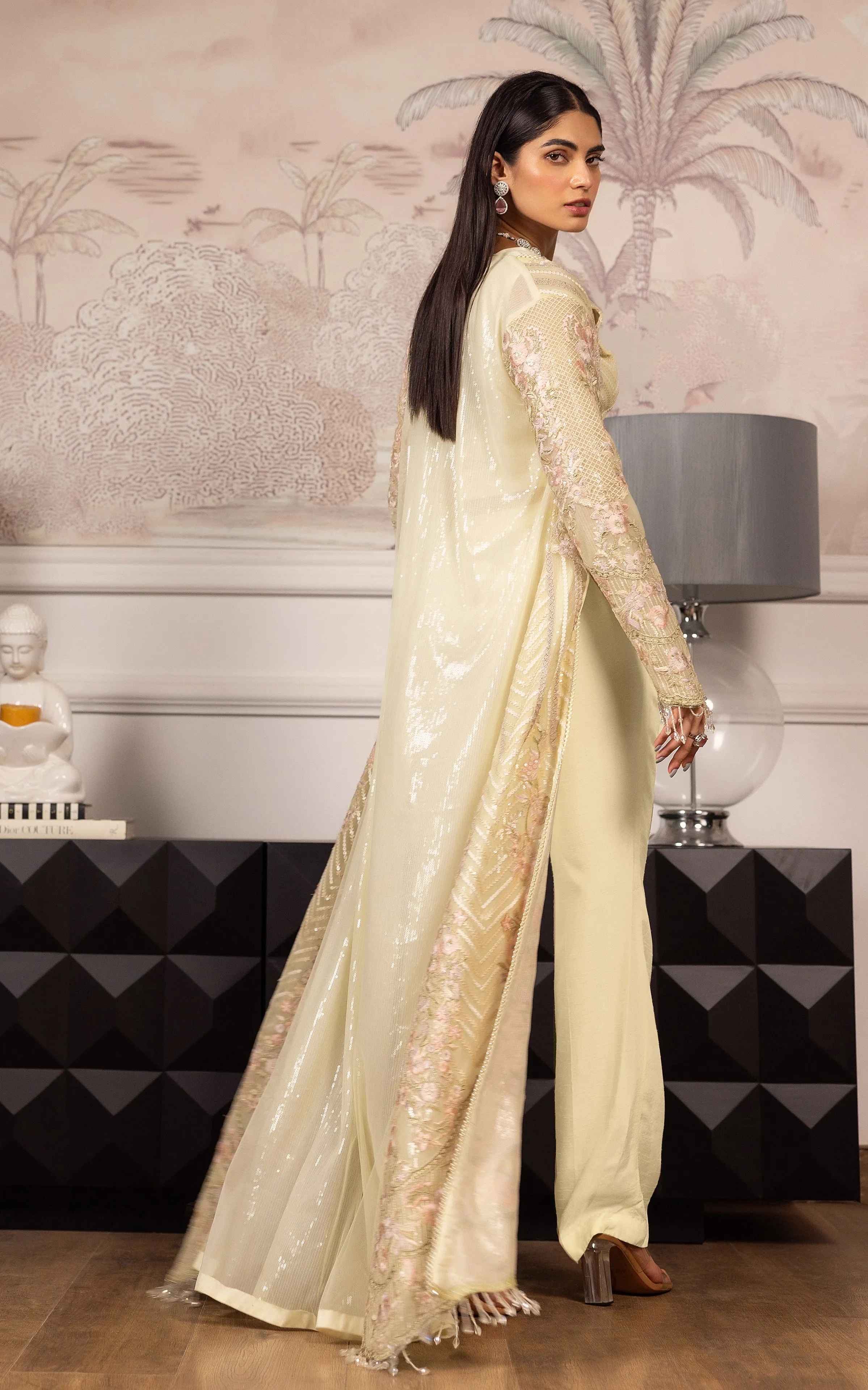 Net Embroidered Jacket With Embroidered Blouse