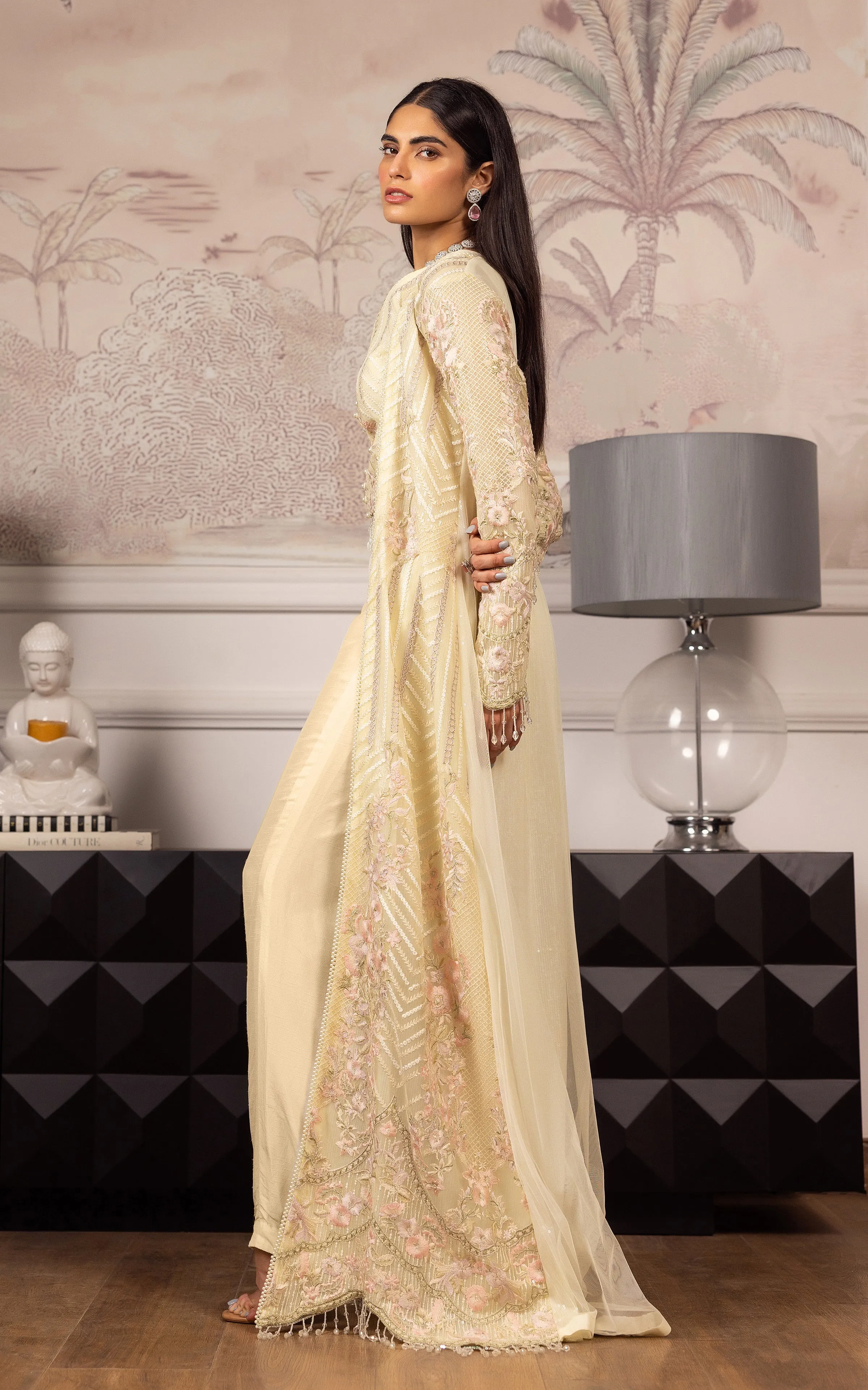 Net Embroidered Jacket With Embroidered Blouse